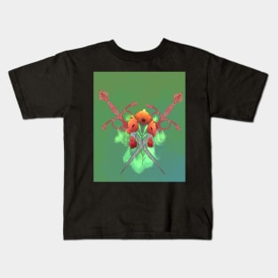 Fiery Pastel Green Edgy Butterfly Knives Poppy Peony Goth Punk Art Kids T-Shirt